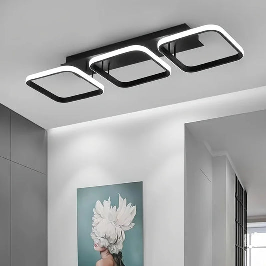 Nordic Luxe LED Deckenleuchte – Dimmbarer Kronleuchter in Quadrat- & Rundform-Leuchtezauber