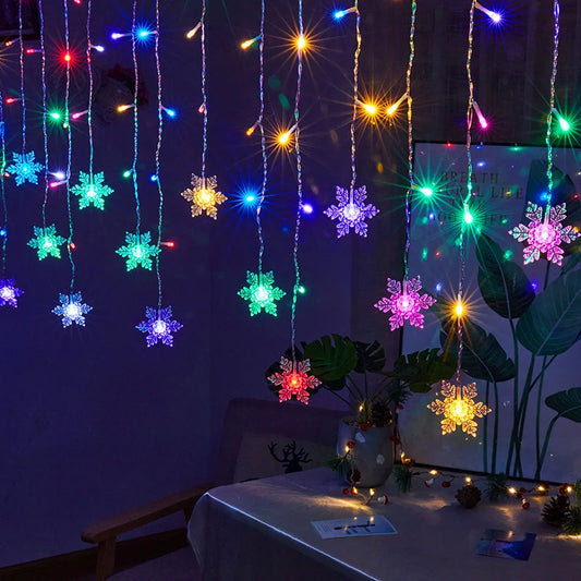 LumaSnow 4M LED Snowflake Curtain Lights – Christmas Icicle String Lights for Windows, Parties & Holiday Decorations