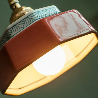 Dark Green Ceramic Pendant Light with Copper Finish – Retro Nordic Ceiling Lamp | Elegant Ambient Lighting