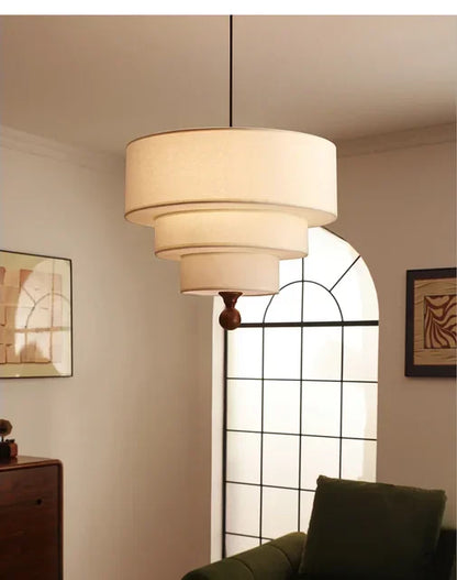 Boho Fabric Pendant Light – Wooden Ceiling Lamp | Warm Ambient Lighting | Rustic Modern Interior Décor