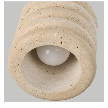Travertine & Walnut Ceiling Light – Wabi-Sabi Japandi Flush Mount Lamp | Natural Ambient Interior Lighting