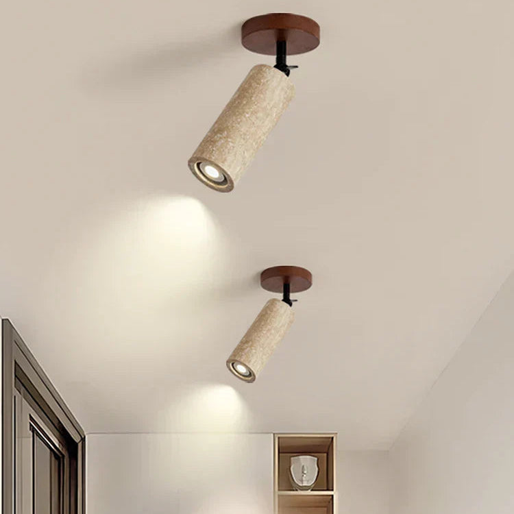 Travero Flush Ceiling Light – Wabi-Sabi Travertine Stone Lamp | Minimalist Natural Lighting for Modern Interiors