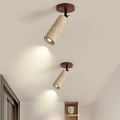 Travero Flush Ceiling Light – Wabi-Sabi Travertine Stone Lamp | Minimalist Natural Lighting for Modern Interiors