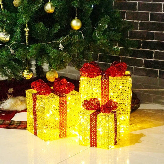 LumiGift Illuminated Gift Boxes – Set of 3 LED Christmas Decorations | Indoor & Outdoor Holiday Display