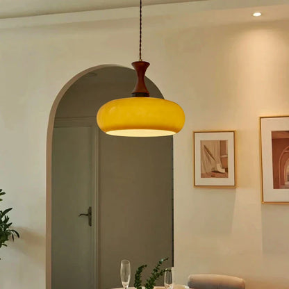 AmberGlow Vintage LED Pendant Lamp – Amber Glass & Wood Hanging Light with Adjustable 200 cm Cord