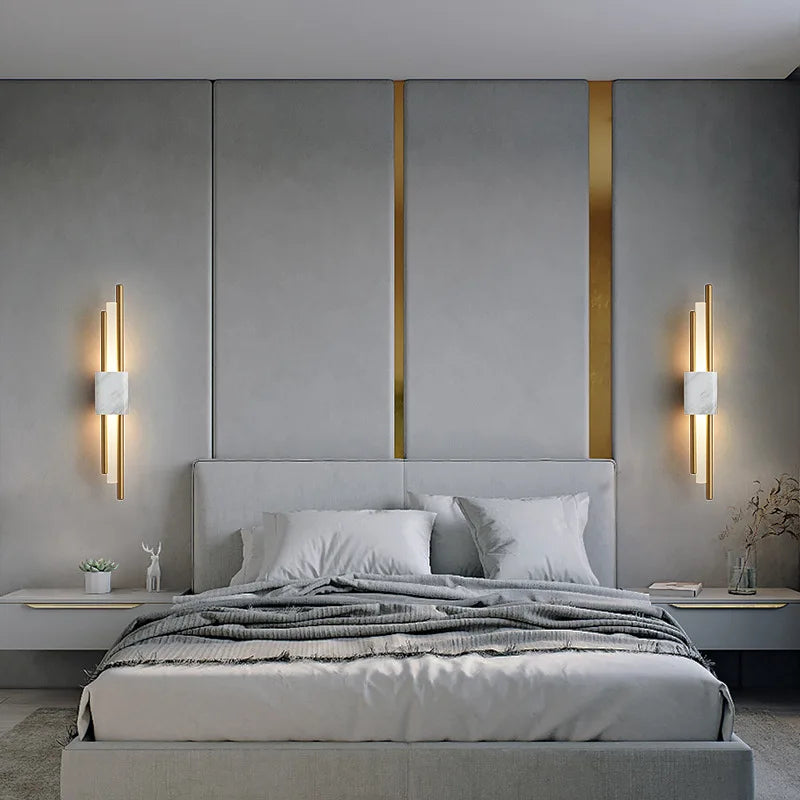 Marble LED Wall Light with Gold & Black Finish – Modern Luxury Wall Sconce | Elegant Ambient Interior Lighting