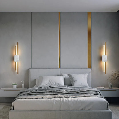 Marble LED Wall Light with Gold & Black Finish – Modern Luxury Wall Sconce | Elegant Ambient Interior Lighting
