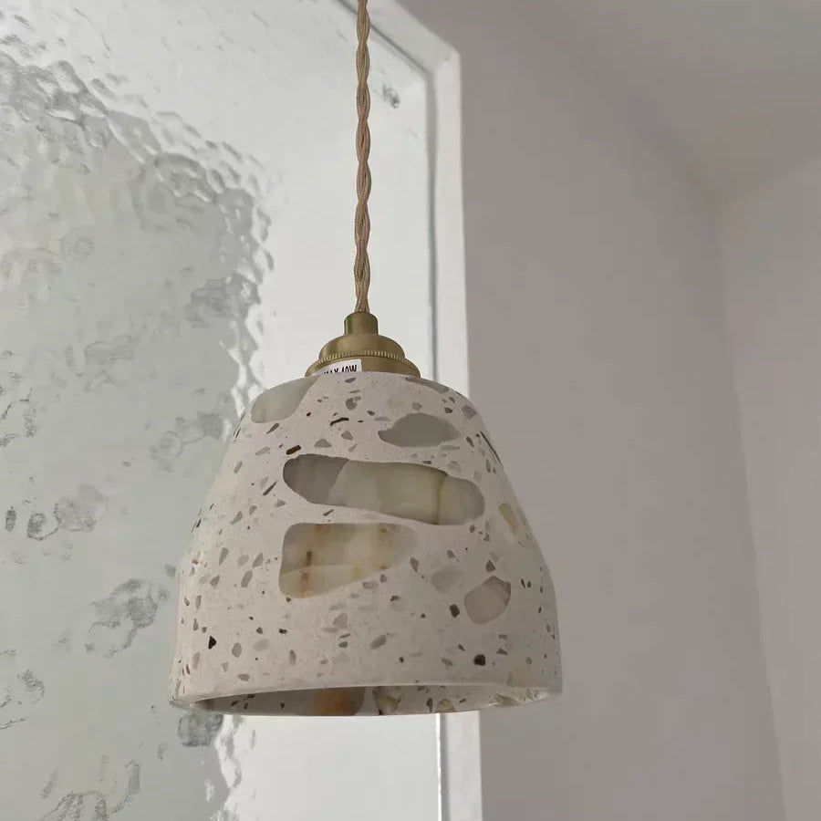 Terrazzo Stone Pendant Light with Copper Detail – Modern LED Ceiling Lamp | Contemporary Designer Lighting