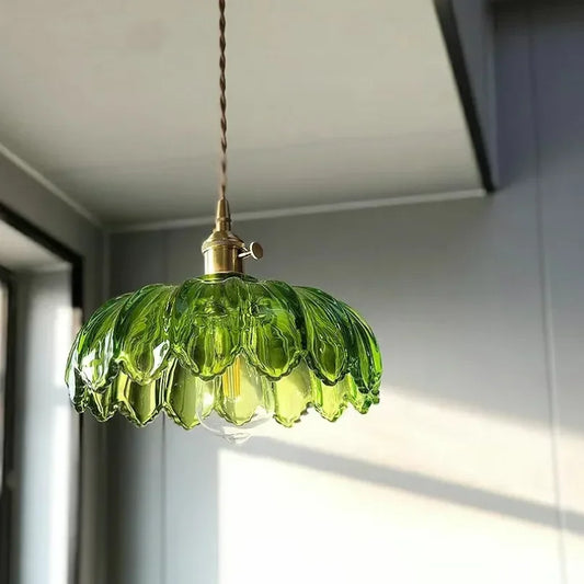 Fleuréa Glass Pendant Light – Floral Ceiling Lamp | Vintage Copper Lighting | Elegant Ambient Illumination