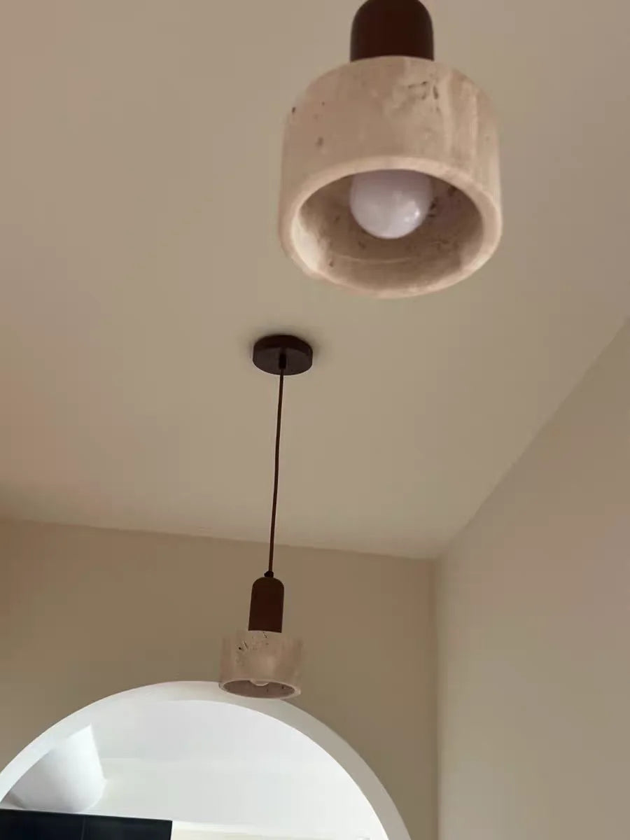 Travertine Stone Pendant Light with Copper Finish – Nordic LED Hanging Lamp | Warm Contemporary Lighting