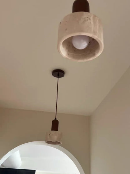 Travertine Stone Pendant Light with Copper Finish – Nordic LED Hanging Lamp | Warm Contemporary Lighting