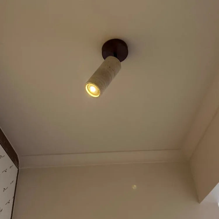 Travero Flush Ceiling Light – Wabi-Sabi Travertine Stone Lamp | Minimalist Natural Lighting for Modern Interiors