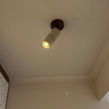 Travero Flush Ceiling Light – Wabi-Sabi Travertine Stone Lamp | Minimalist Natural Lighting for Modern Interiors