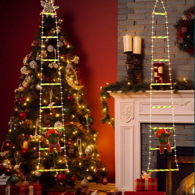 Santa Ladder LED Lights – Climbing Santa Christmas Decoration | USB-Powered Festive Lighting