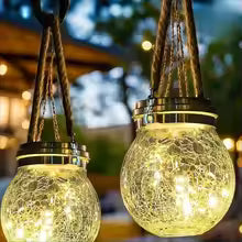 Set of 3 Solar-Powered Crackle Glass Garden Lights – Elegant Outdoor Solar Lighting
