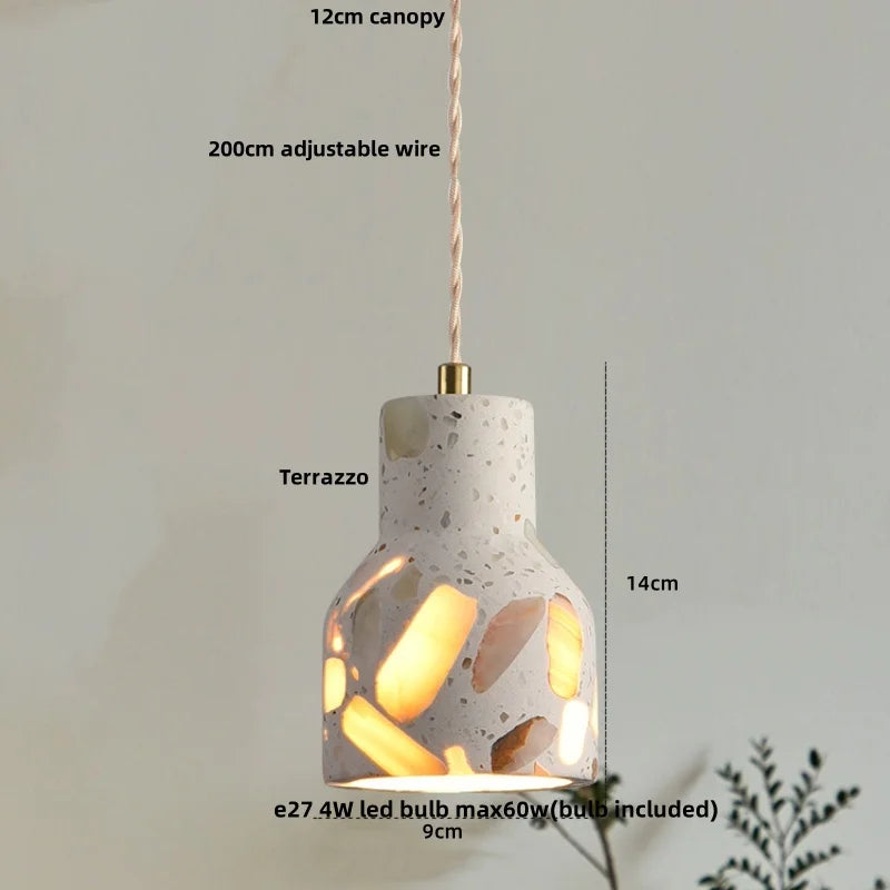 Terrazzo Stone Pendant Light with Copper Detail – Modern LED Ceiling Lamp | Contemporary Designer Lighting