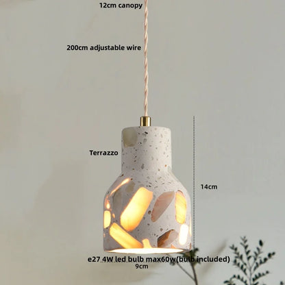 Terrazzo Stone Pendant Light with Copper Detail – Modern LED Ceiling Lamp | Contemporary Designer Lighting