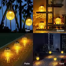 Set of 3 Solar-Powered Crackle Glass Garden Lights – Elegant Outdoor Solar Lighting