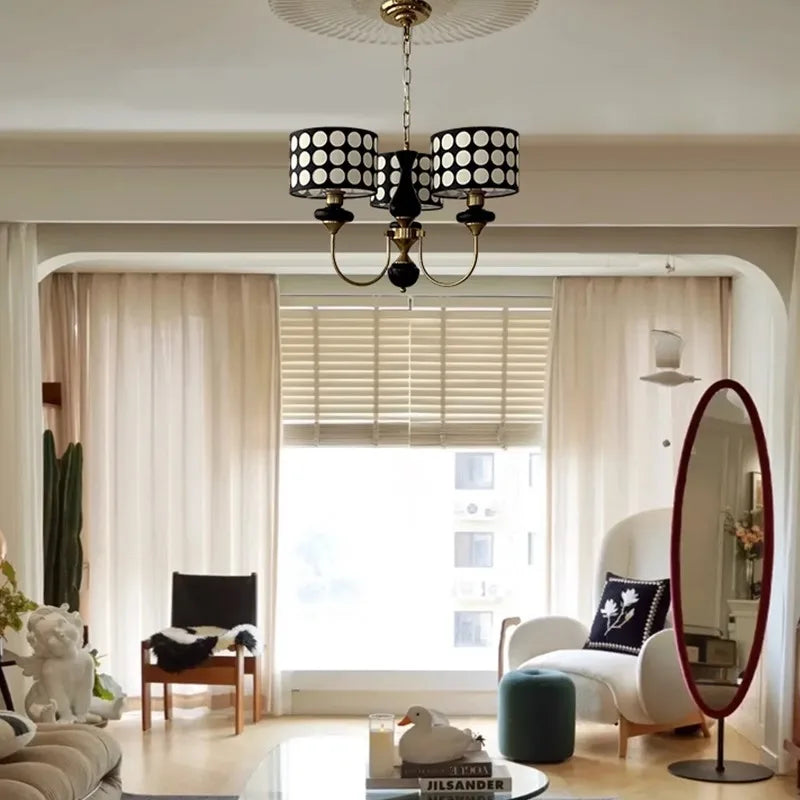 Traditional Copper Chandelier with Fabric Shades – Luxury Classic Ceiling Light | Elegant Ambient Lighting