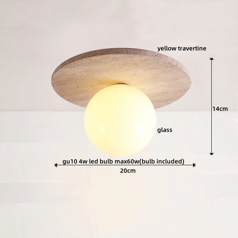 Travero Flush Ceiling Light – Wabi-Sabi Travertine Stone Lamp | Minimalist Natural Lighting for Modern Interiors