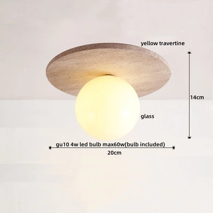 Travero Flush Ceiling Light – Wabi-Sabi Travertine Stone Lamp | Minimalist Natural Lighting for Modern Interiors
