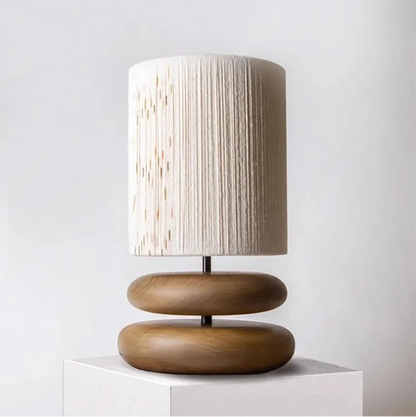 Japanese Wood Table Lamp with Jute Detail – Minimalist LED Bedside Light | Warm Zen Interior Lighting