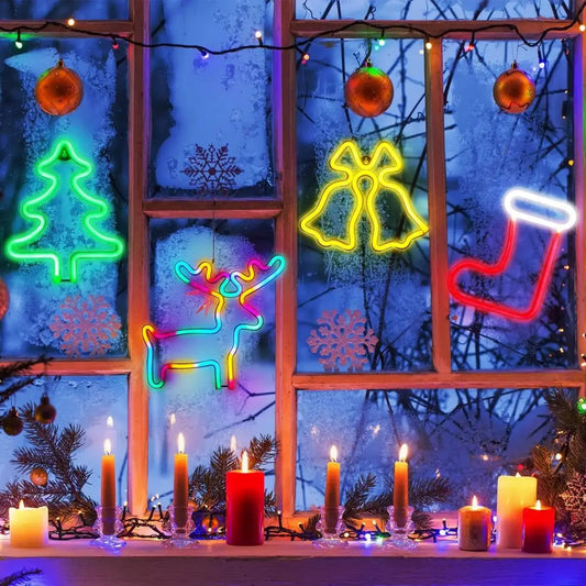 Magical Christmas Neon Light – Reindeer, Stocking & Christmas Tree LED Decoration