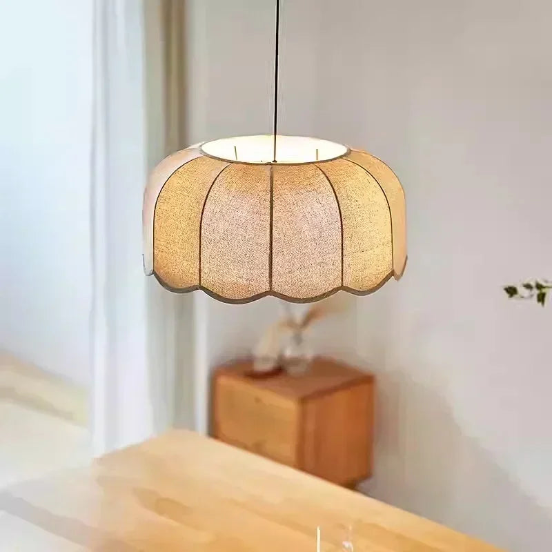 Hoshira Linen Pendant Light – Japandi Wabi-Sabi Ceiling Lamp | Soft Ambient LED Lighting for Modern Interiors