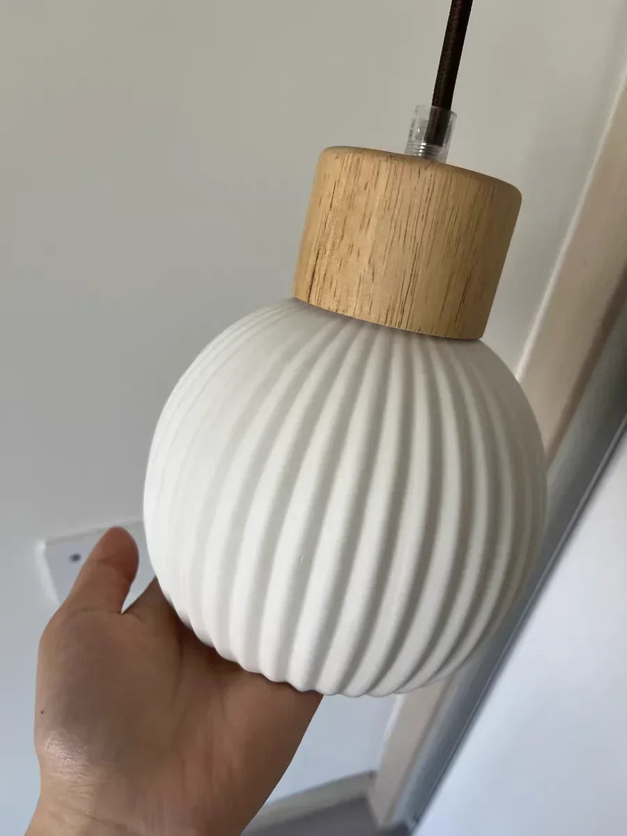 Ceramic & Wood Pendant Light – Modern Nordic LED Hanging Lamp | Natural Contemporary Lighting