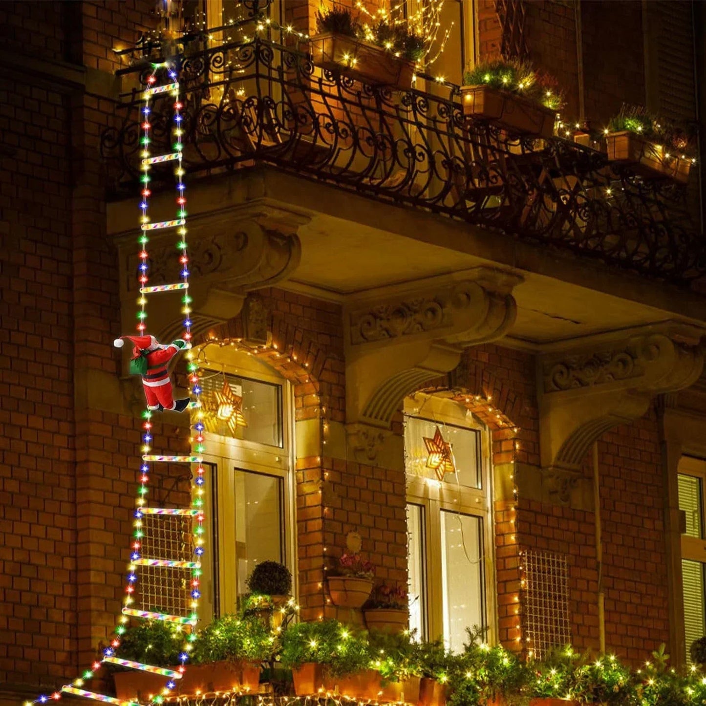 Santa Ladder LED Lights – Climbing Santa Christmas Decoration | USB-Powered Festive Lighting
