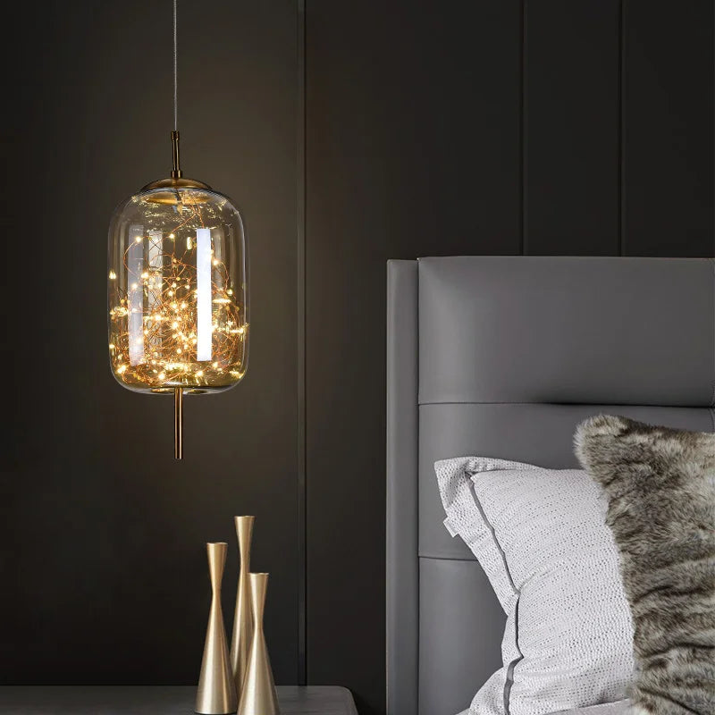 Modern Glass LED Pendant Light – Dimmable Hanging Ceiling Fixture | Luxury Designer Chandelier | Contemporary Home Lighting