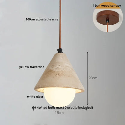Wabiora Pendant Light – Travertine Stone & Wood Ceiling Lamp | Japandi Ambient Lighting | Natural Interior Harmony
