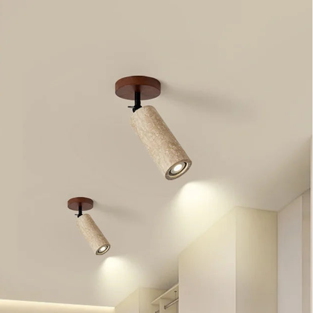 Travero Flush Ceiling Light – Wabi-Sabi Travertine Stone Lamp | Minimalist Natural Lighting for Modern Interiors