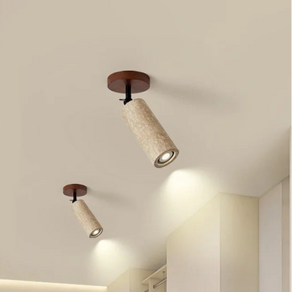 Travero Flush Ceiling Light – Wabi-Sabi Travertine Stone Lamp | Minimalist Natural Lighting for Modern Interiors