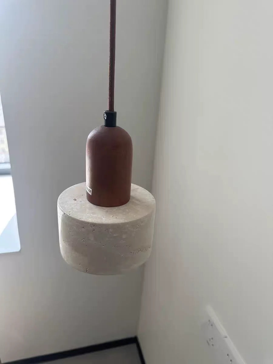 Travertine Stone Pendant Light with Copper Finish – Nordic LED Hanging Lamp | Warm Contemporary Lighting