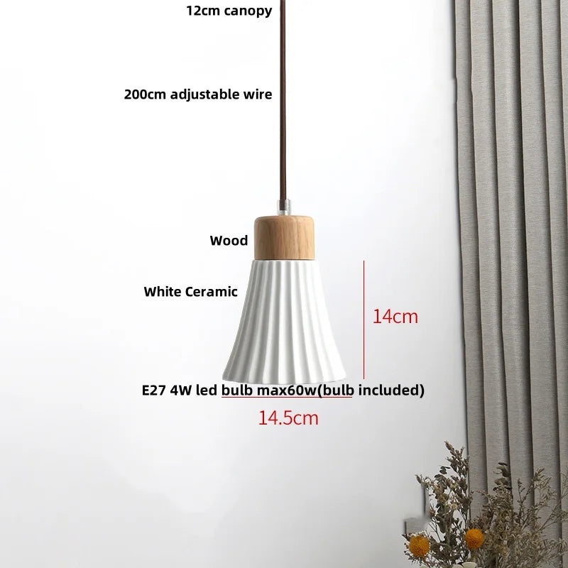 Ceramic & Wood Pendant Light – Modern Nordic LED Hanging Lamp | Natural Contemporary Lighting