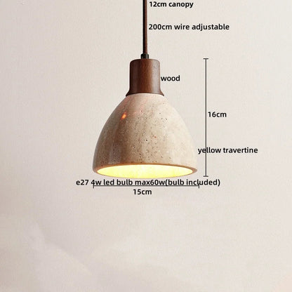 Wabiora Pendant Light – Travertine Stone & Wood Ceiling Lamp | Japandi Ambient Lighting | Natural Interior Harmony
