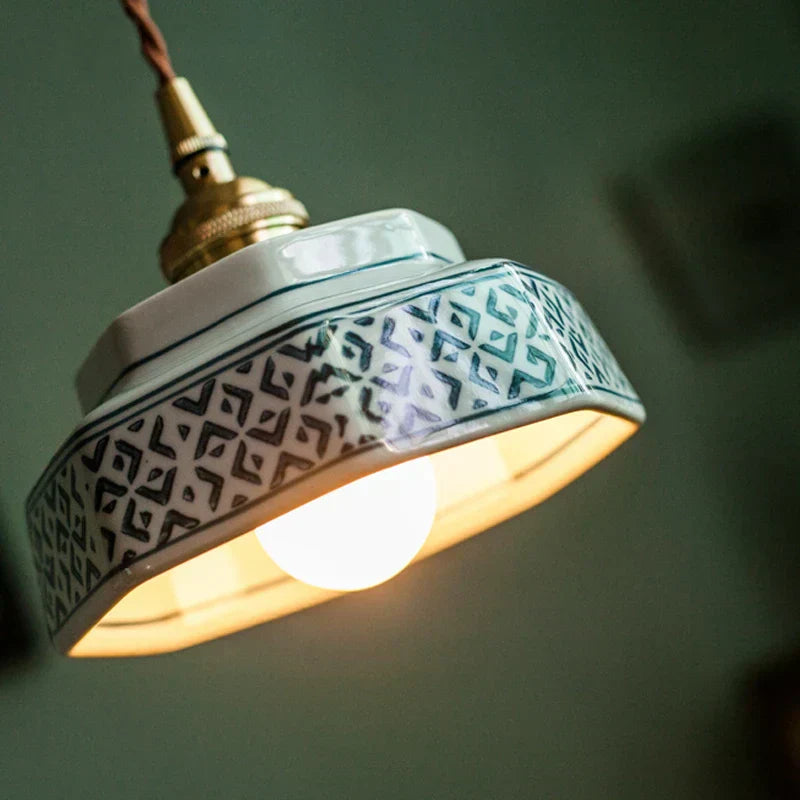 Dark Green Ceramic Pendant Light with Copper Finish – Retro Nordic Ceiling Lamp | Elegant Ambient Lighting
