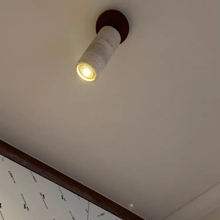 Travero Flush Ceiling Light – Wabi-Sabi Travertine Stone Lamp | Minimalist Natural Lighting for Modern Interiors