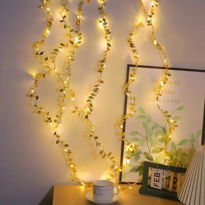 AureaLeaf LED Gold Leaf String Lights – Battery-Powered Decorative Fairy Lights for Home & Festive Celebrations