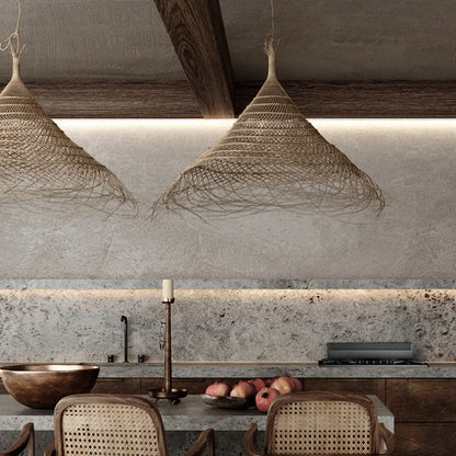 Kaizen Loom Pendant Light – Japandi LED Hanging Lamp | Wabi-Sabi Rattan-Style Ceiling Light for Calm Modern Interiors