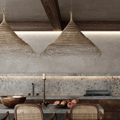 Kaizen Loom Pendant Light – Japandi LED Hanging Lamp | Wabi-Sabi Rattan-Style Ceiling Light for Calm Modern Interiors