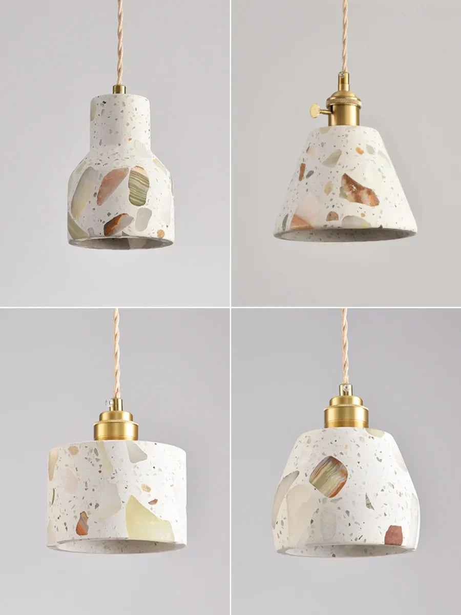 Terrazzo Stone Pendant Light with Copper Detail – Modern LED Ceiling Lamp | Contemporary Designer Lighting