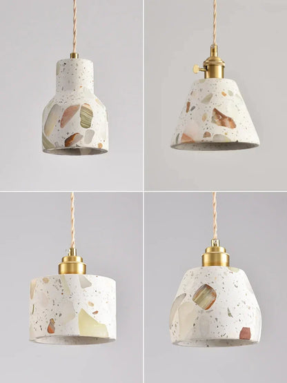 Terrazzo Stone Pendant Light with Copper Detail – Modern LED Ceiling Lamp | Contemporary Designer Lighting