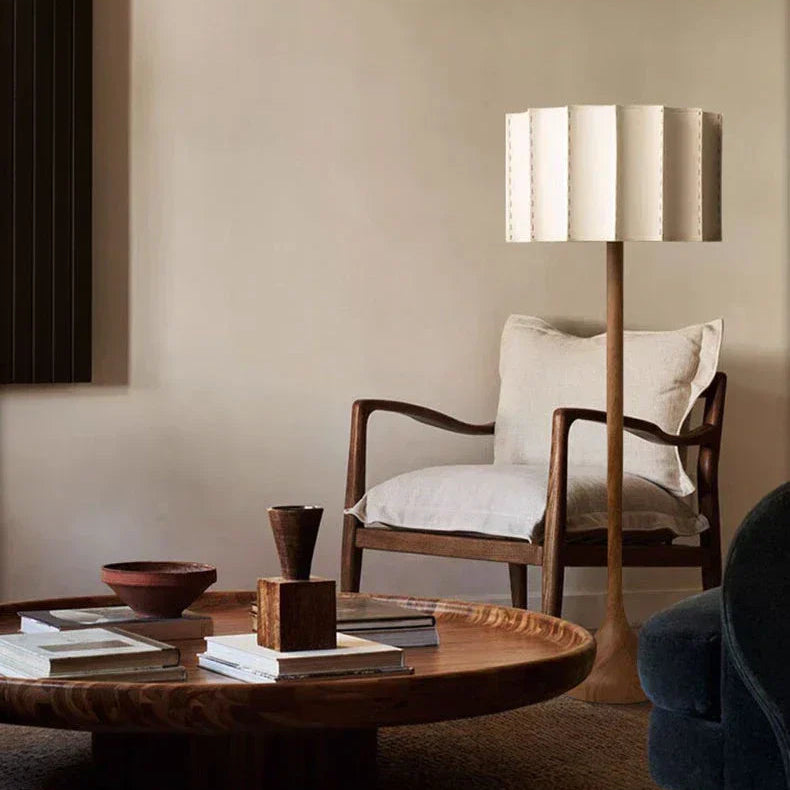 HikariWood Floor Lamp – Wabi-Sabi Wooden Standing Light | Japandi Ambient LED Lighting for Modern Interiors