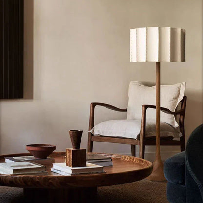 HikariWood Floor Lamp – Wabi-Sabi Wooden Standing Light | Japandi Ambient LED Lighting for Modern Interiors