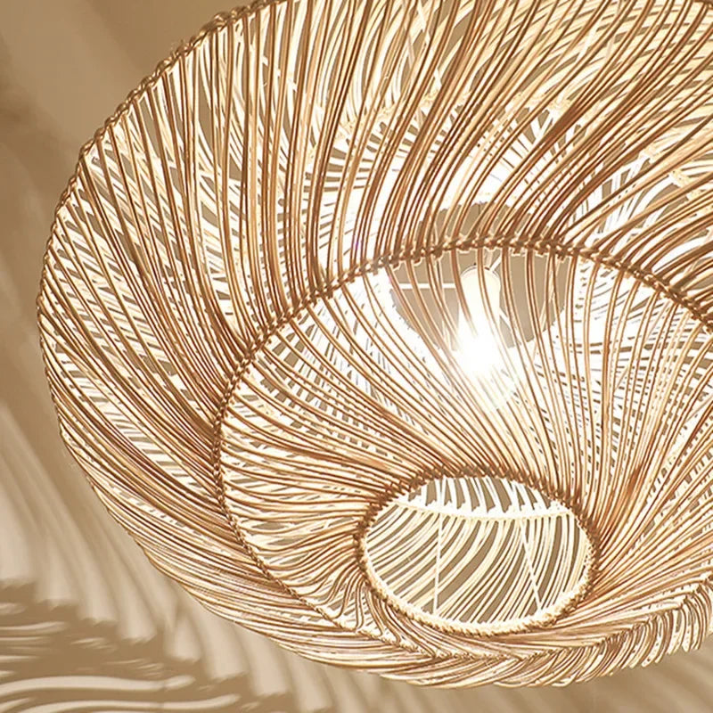 AetherRattan Pendant Light – Wabi-Sabi Rattan Ceiling Lamp | Japanese Nordic UFO Lighting for Elegant Interiors