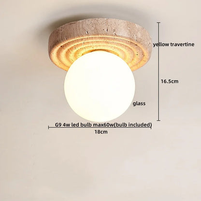 Travero Flush Ceiling Light – Wabi-Sabi Travertine Stone Lamp | Minimalist Natural Lighting for Modern Interiors