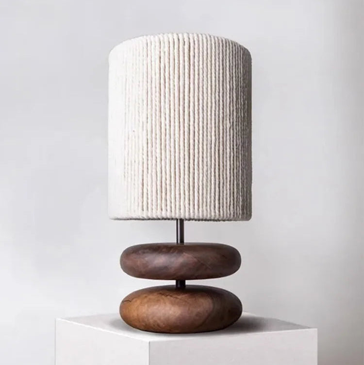 Japanese Wood Table Lamp with Jute Detail – Minimalist LED Bedside Light | Warm Zen Interior Lighting