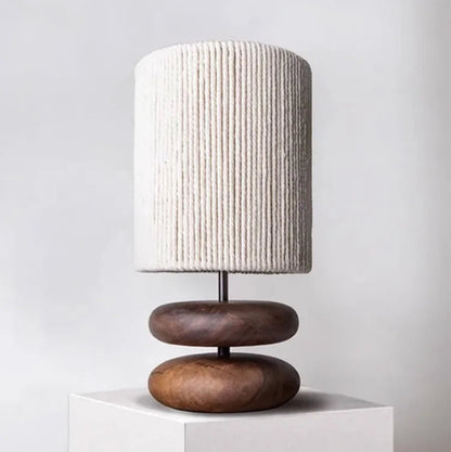 Japanese Wood Table Lamp with Jute Detail – Minimalist LED Bedside Light | Warm Zen Interior Lighting